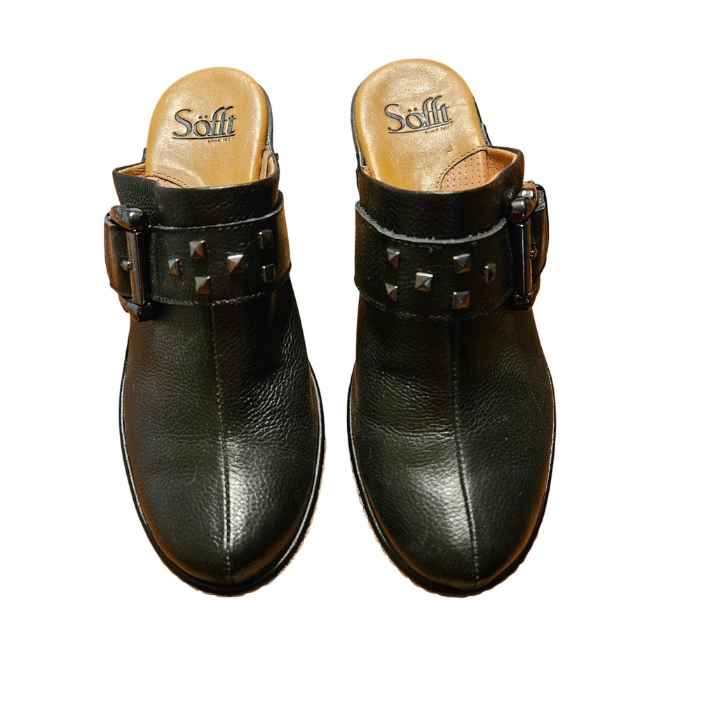 Sofft Black Leather Studded Buckle Mules Clogs 1077001 Womens 6.5M 6.5 M